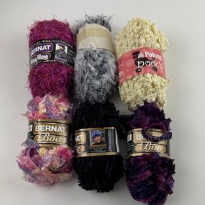 Bundle of 6 skeins of yarn - multiple brands and textures